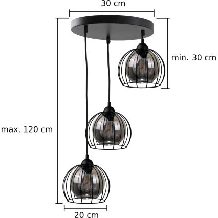 Κρεμαστό φωτιστικό οροφής τρίφωτο SOLO BLACK 3xE27/60W/230V διάμετρος 30 cm