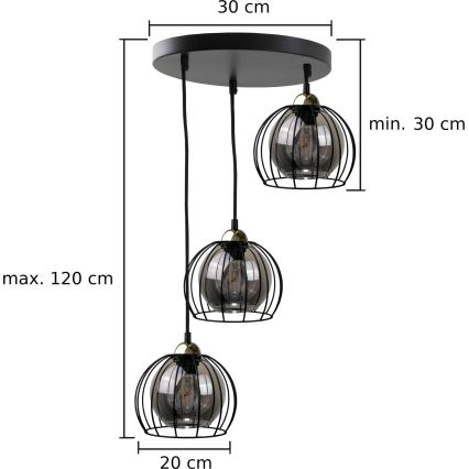 Κρεμαστό φωτιστικό οροφής τρίφωτο SOLO BLACK 3xE27/60W/230V μαύρο/χρυσό