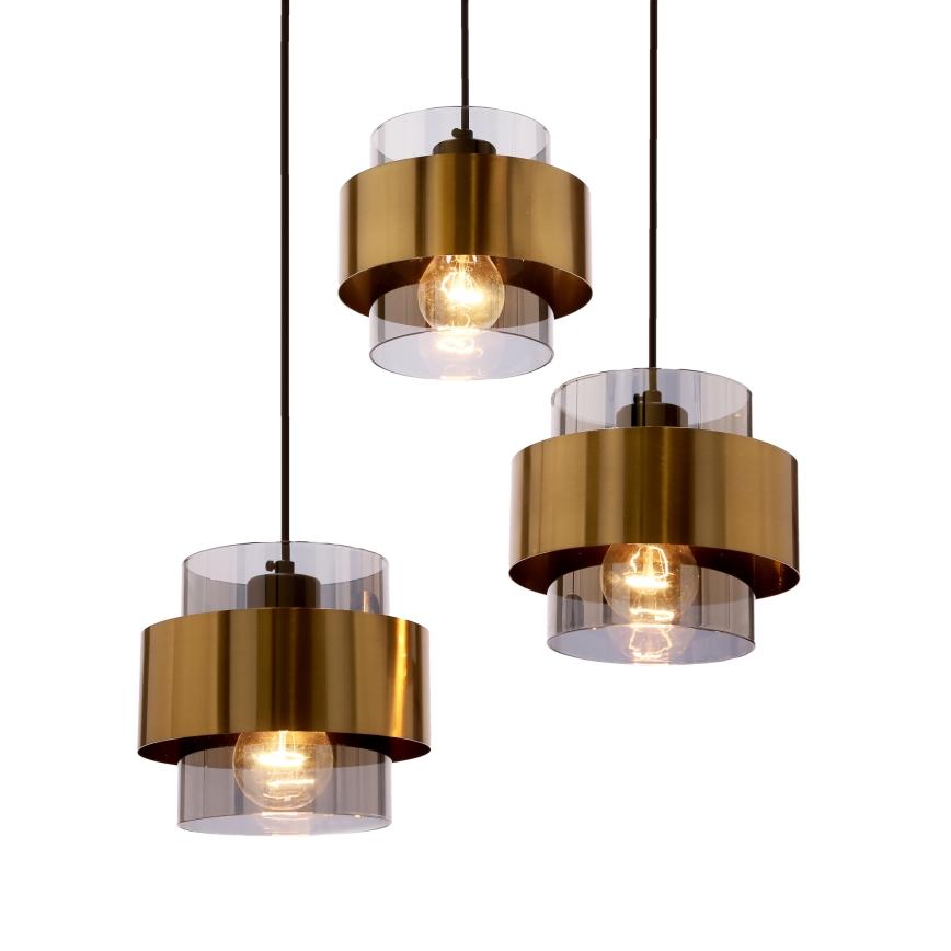 Κρεμαστό φωτιστικό οροφής τρίφωτο SPIEGA 3xE27/60W/230V χρυσό/μαύρο