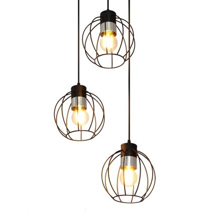 Κρεμαστό φωτιστικό οροφής τρίφωτο STARLIGHT 3xE27/15W/230V μαύρο/ασήμι