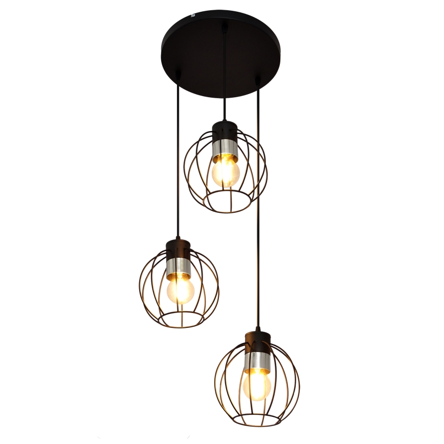 Κρεμαστό φωτιστικό οροφής τρίφωτο STARLIGHT 3xE27/15W/230V μαύρο/ασήμι