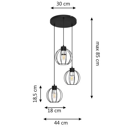 Κρεμαστό φωτιστικό οροφής τρίφωτο STARLIGHT 3xE27/15W/230V μαύρο/ασήμι
