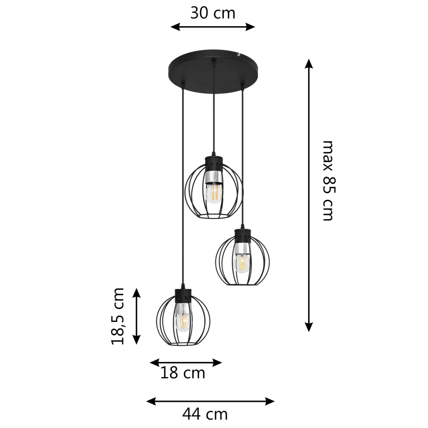 Κρεμαστό φωτιστικό οροφής τρίφωτο STARLIGHT 3xE27/15W/230V μαύρο/ασήμι