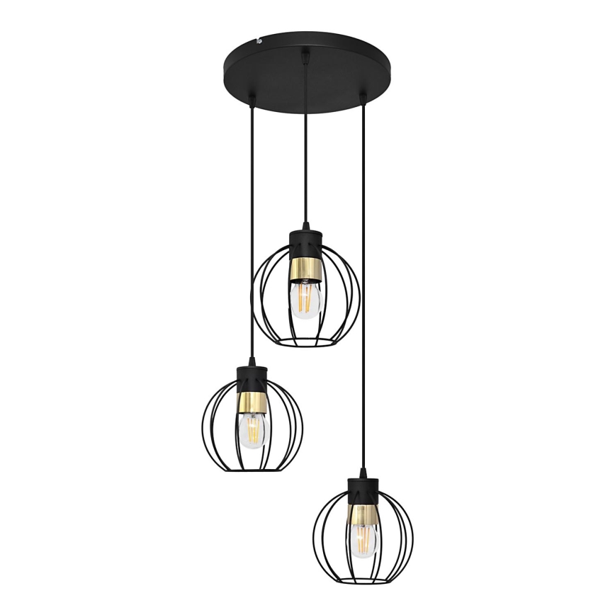 Κρεμαστό φωτιστικό οροφής τρίφωτο  STARLIGHT 3xE27/15W/230V μαύρο/χρυσαφί