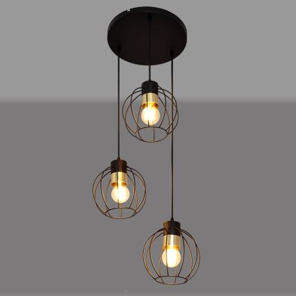 Κρεμαστό φωτιστικό οροφής τρίφωτο  STARLIGHT 3xE27/15W/230V μαύρο/χρυσαφί
