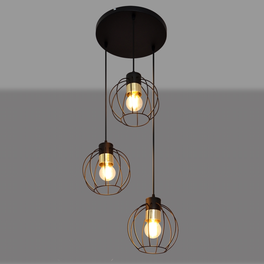 Κρεμαστό φωτιστικό οροφής τρίφωτο  STARLIGHT 3xE27/15W/230V μαύρο/χρυσαφί