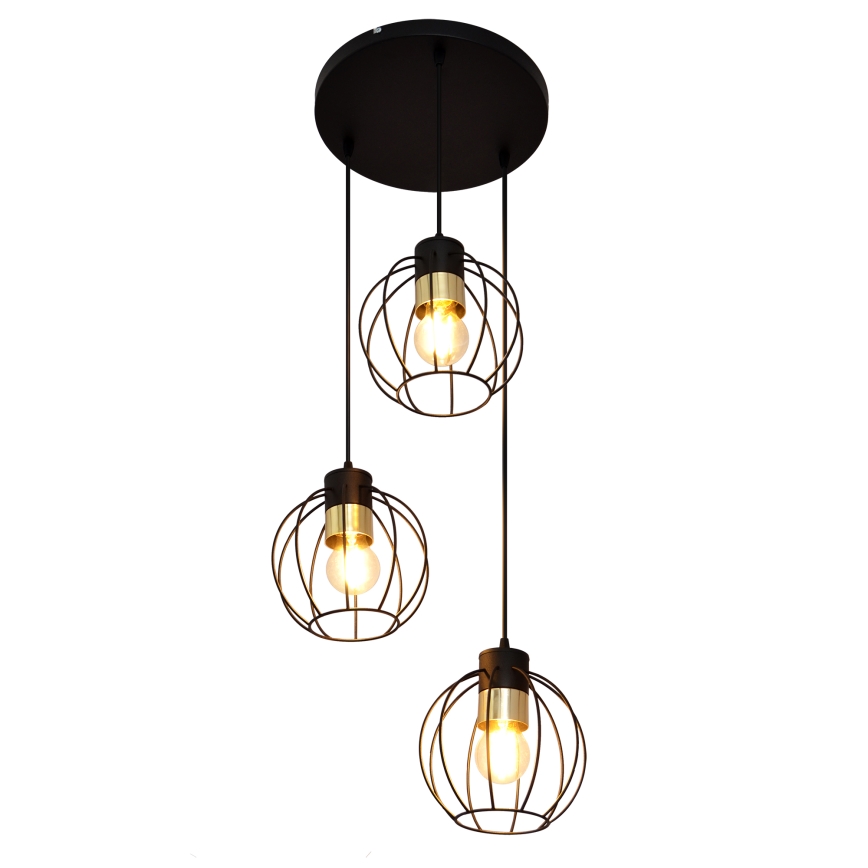 Κρεμαστό φωτιστικό οροφής τρίφωτο  STARLIGHT 3xE27/15W/230V μαύρο/χρυσαφί