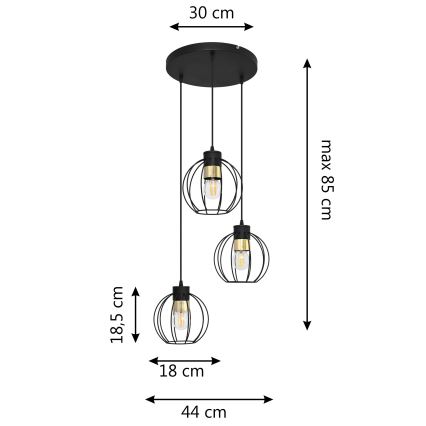 Κρεμαστό φωτιστικό οροφής τρίφωτο  STARLIGHT 3xE27/15W/230V μαύρο/χρυσαφί