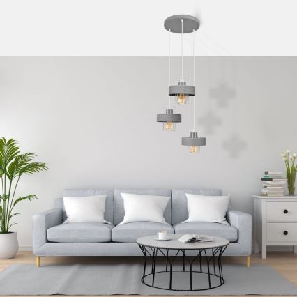 Κρεμαστό φωτιστικό οροφής τρίφωτο VOLTA 3xE27/15W/230V διάμετρος 42 cm γκρι