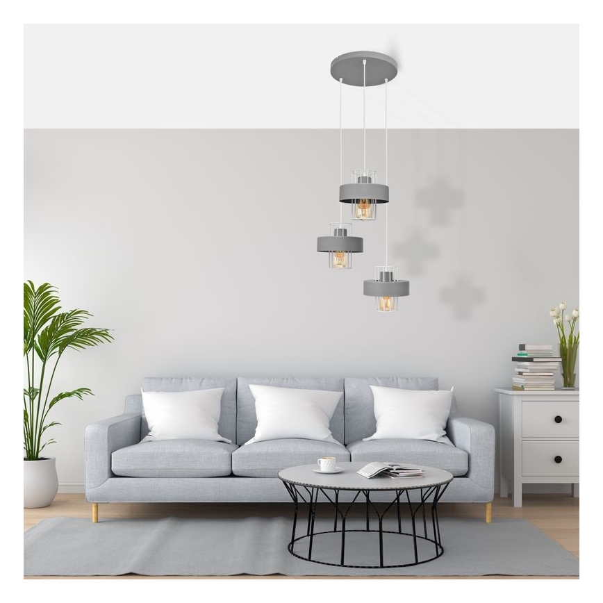 Κρεμαστό φωτιστικό οροφής τρίφωτο VOLTA 3xE27/15W/230V διάμετρος 42 cm γκρι