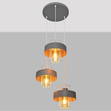 Κρεμαστό φωτιστικό οροφής τρίφωτο VOLTA 3xE27/15W/230V διάμετρος 42 cm γκρι