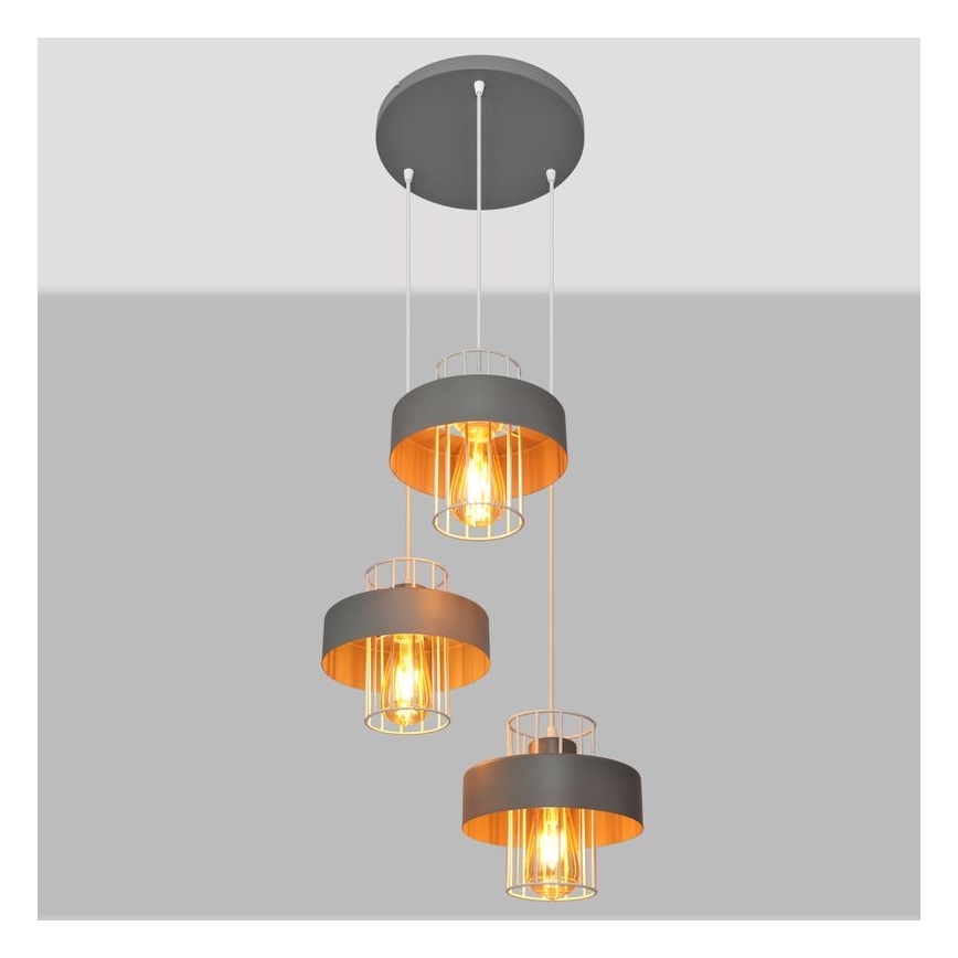 Κρεμαστό φωτιστικό οροφής τρίφωτο VOLTA 3xE27/15W/230V διάμετρος 42 cm γκρι