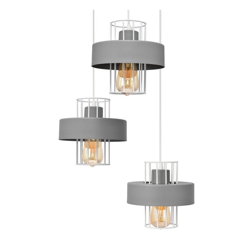 Κρεμαστό φωτιστικό οροφής τρίφωτο VOLTA 3xE27/15W/230V διάμετρος 42 cm γκρι