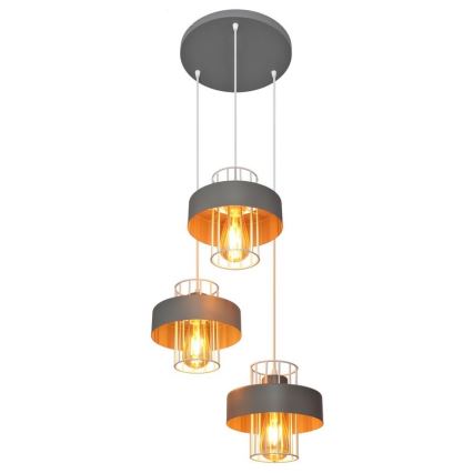 Κρεμαστό φωτιστικό οροφής τρίφωτο VOLTA 3xE27/15W/230V διάμετρος 42 cm γκρι
