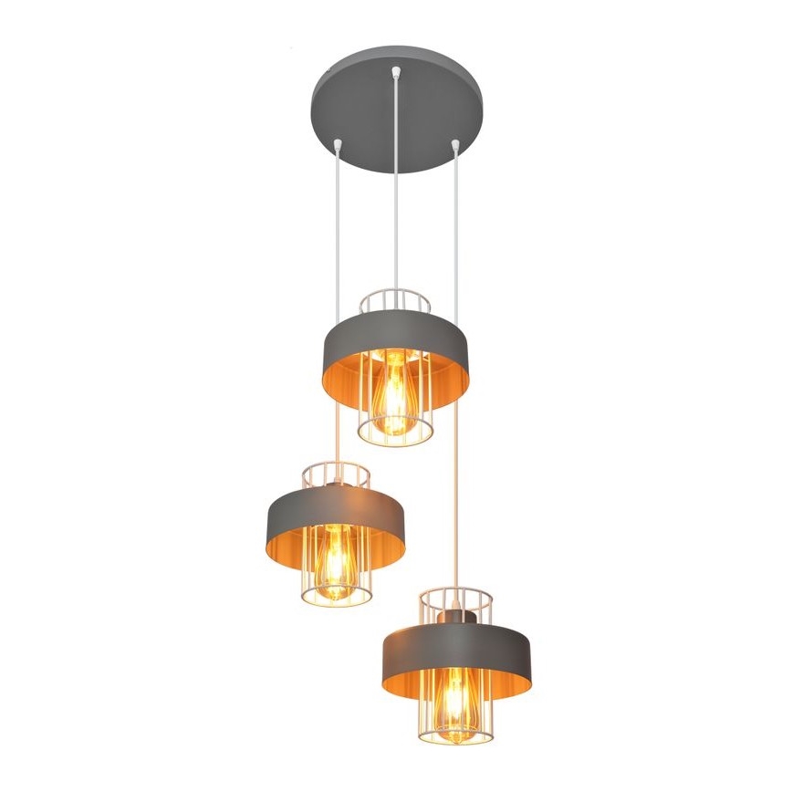 Κρεμαστό φωτιστικό οροφής τρίφωτο VOLTA 3xE27/15W/230V διάμετρος 42 cm γκρι