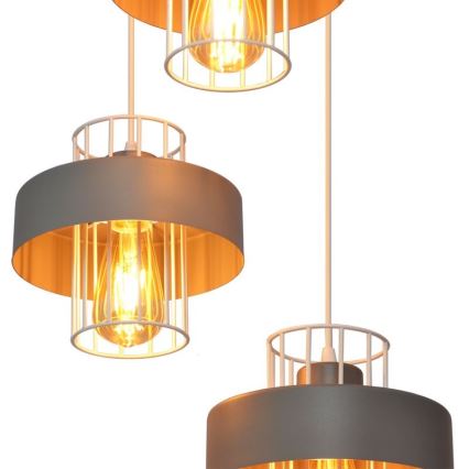 Κρεμαστό φωτιστικό οροφής τρίφωτο VOLTA 3xE27/15W/230V διάμετρος 42 cm γκρι