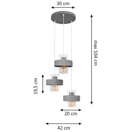 Κρεμαστό φωτιστικό οροφής τρίφωτο VOLTA 3xE27/15W/230V διάμετρος 42 cm γκρι