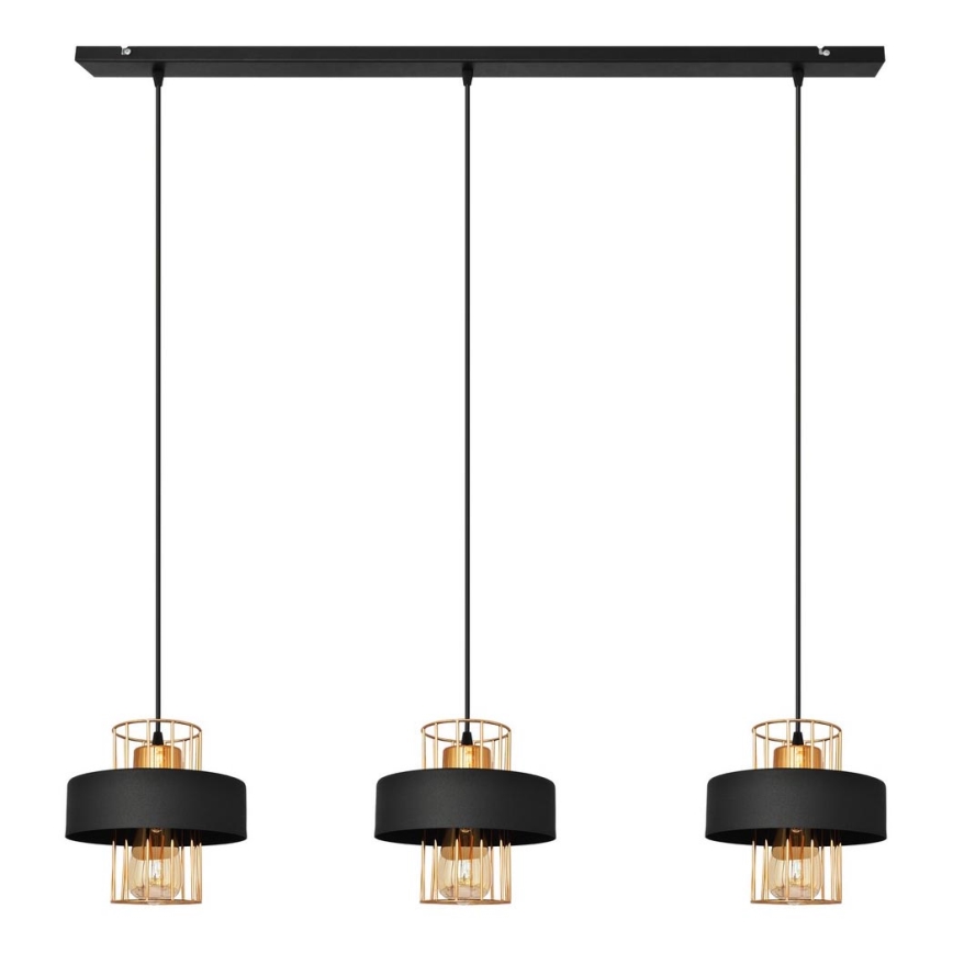 Κρεμαστό φωτιστικό οροφής τρίφωτο VOLTA 3xE27/15W/230V μαύρο/χρυσαφί
