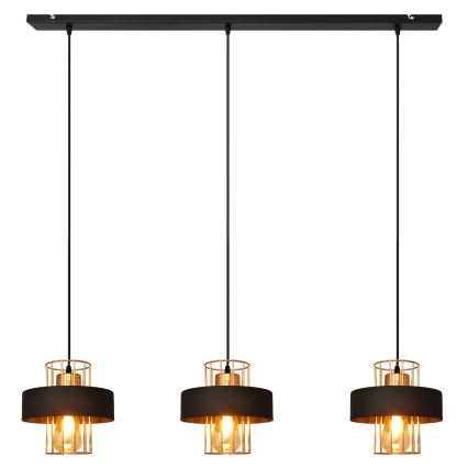 Κρεμαστό φωτιστικό οροφής τρίφωτο VOLTA 3xE27/15W/230V μαύρο/χρυσαφί