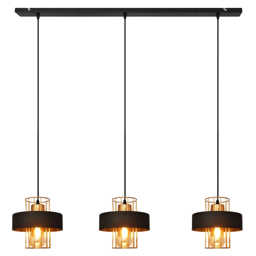 Κρεμαστό φωτιστικό οροφής τρίφωτο VOLTA 3xE27/15W/230V μαύρο/χρυσαφί