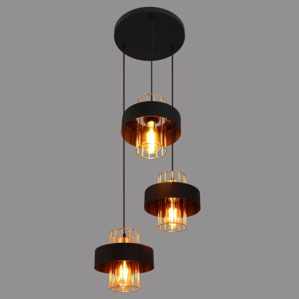 Κρεμαστό φωτιστικό οροφής τρίφωτο VOLTA 3xE27/15W/230V μαύρο/χρυσό