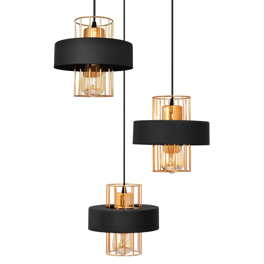 Κρεμαστό φωτιστικό οροφής τρίφωτο VOLTA 3xE27/15W/230V μαύρο/χρυσό