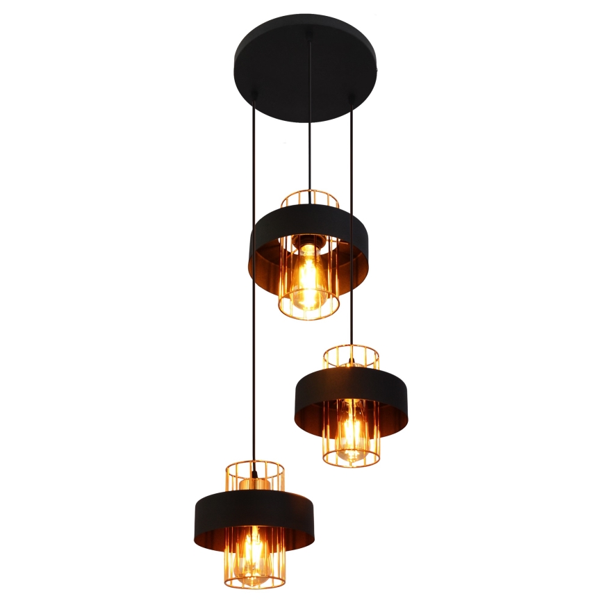 Κρεμαστό φωτιστικό οροφής τρίφωτο VOLTA 3xE27/15W/230V μαύρο/χρυσό
