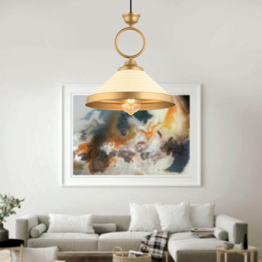Κρεμαστό φωτιστικό σε καλώδιο MONZA 1xE27/40W/230V Ø 30 cm εκρού/μπρονζέ