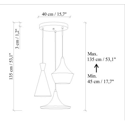 Κρεμαστό φωτιστικό σε καλώδιο TOM 3xE27/40W/230V πράσινο