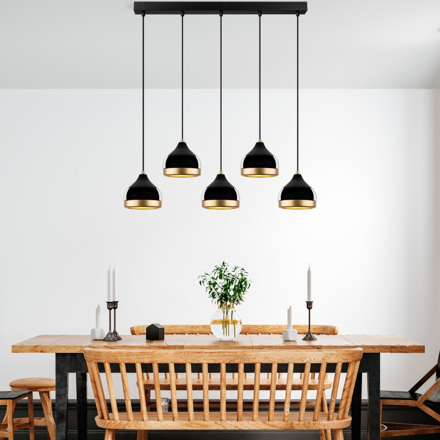 Κρεμαστό φωτιστικό σε καλώδιο YILDO 5xE27/40W/230V, μαύρο/χρυσό
