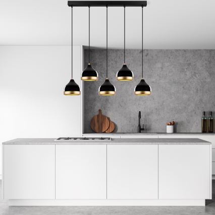 Κρεμαστό φωτιστικό σε καλώδιο YILDO 5xE27/40W/230V, μαύρο/χρυσό