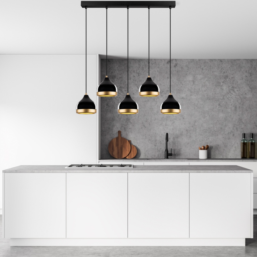 Κρεμαστό φωτιστικό σε καλώδιο YILDO 5xE27/40W/230V, μαύρο/χρυσό