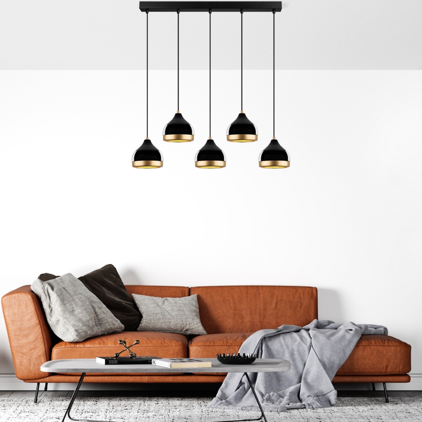 Κρεμαστό φωτιστικό σε καλώδιο YILDO 5xE27/40W/230V, μαύρο/χρυσό