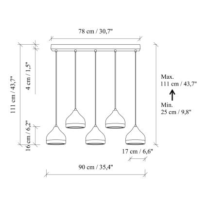 Κρεμαστό φωτιστικό σε καλώδιο YILDO 5xE27/40W/230V, μαύρο/χρυσό