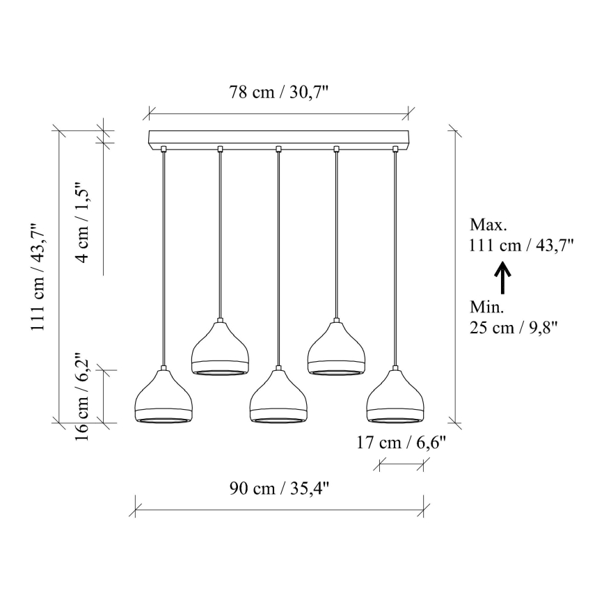 Κρεμαστό φωτιστικό σε καλώδιο YILDO 5xE27/40W/230V, μαύρο/χρυσό