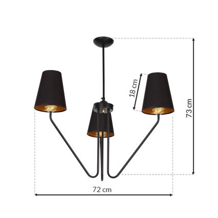 Κρεμαστός πολυέλαιος VICTORIA 3xE27/60W/230V μαύρο