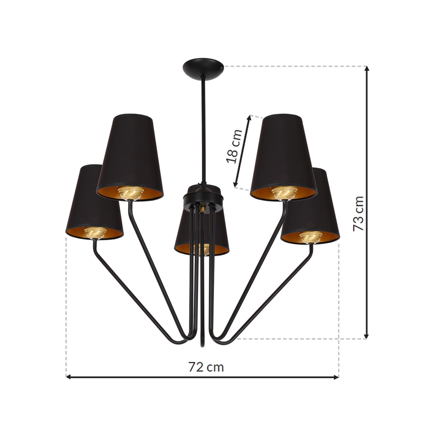 Κρεμαστός πολυέλαιος VICTORIA 5xE27/60W/230V μαύρο