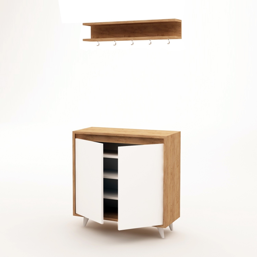 Κρεμάστρα τοίχου OBSOYO 15x80 cm + παπουτσοθήκη 100x80 cm καφέ/λευκό
