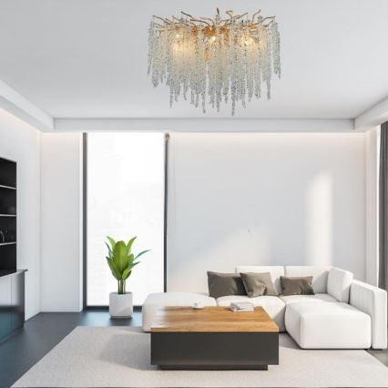 Κρυστάλλινη πλαφονιέρα οροφής 12xG9/40W/230V χρυσαφί