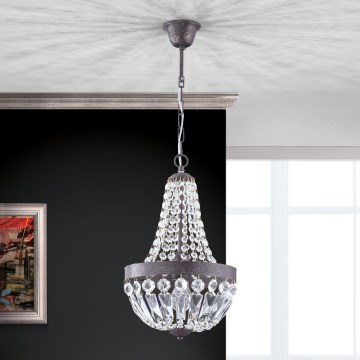 Κρυστάλλινο πολύφωτο με αλυσίδα ARILA 1xE27/60W/230V διάμετρος 25,5 cm καφέ/πατίνα