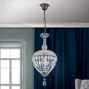 Κρυστάλλινο πολύφωτο με αλυσίδα ARILA 1xE27/60W/230V διάμετρος 25 cm καφέ/πατίνα