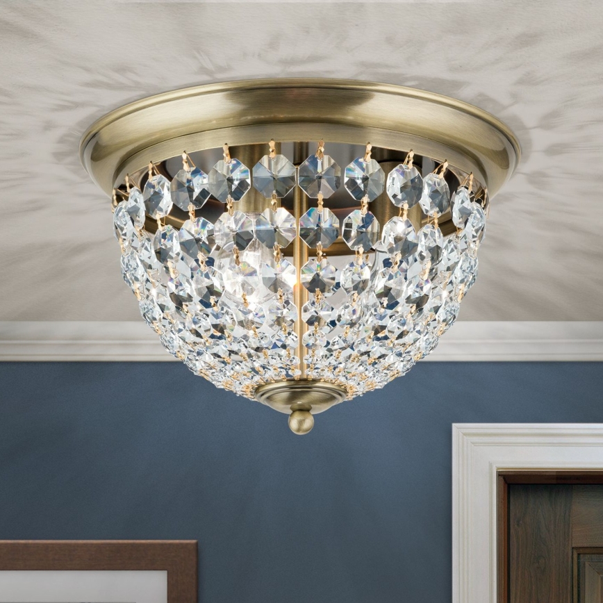 Κρυστάλλινο φωτιστικό οροφής PLAFOND 3xE27/40W/230V διάμετρος 35 cm μπρονζέ