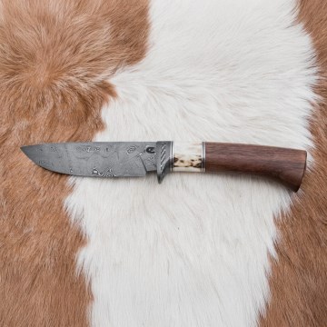 Κυνηγετικό μαχαίρι Δαμασκού 11,8 cm καρυδιά/κέρατο ελαφιού