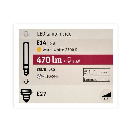 Λάμπα Dimmer LED MOSAIC G125 E27/5W/230V 2700K - Paulmann 28747