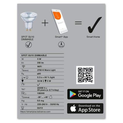 Λάμπα Dimmer LED SMART+ GU10/5W/230V 2700K Wi-Fi - Ledvance