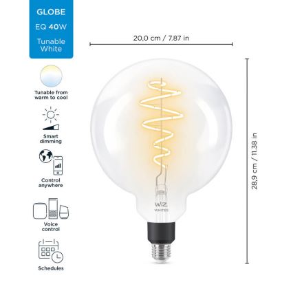 Λάμπα LED Dimmable FILAMENT G200 E27/6,5W/230V 2700-6500K CRI 90 Wi-Fi - WiZ