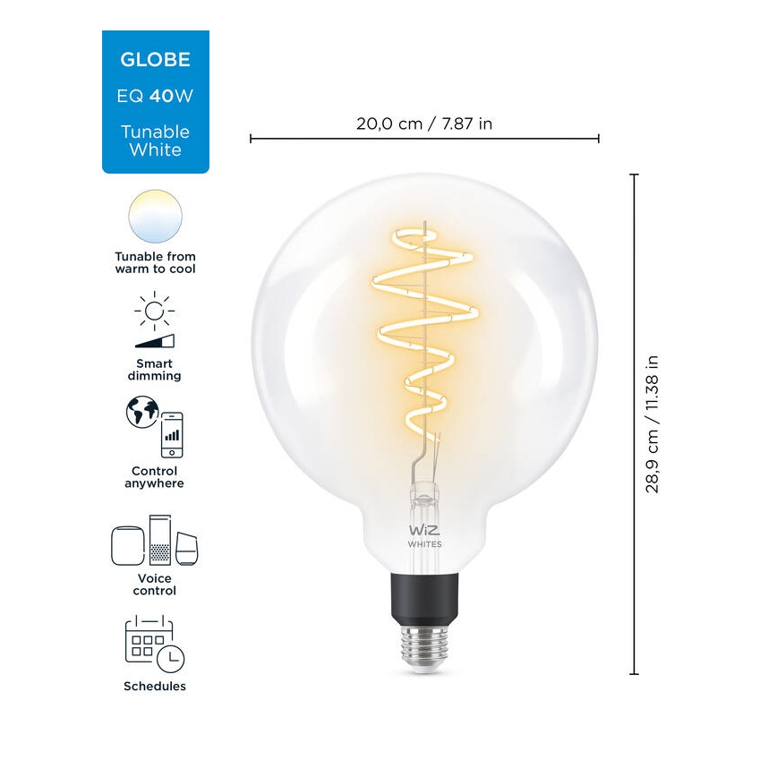 Λάμπα LED Dimmable FILAMENT G200 E27/6,5W/230V 2700-6500K CRI 90 Wi-Fi - WiZ