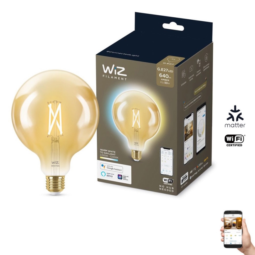 Λάμπα LED Dimmable VINTAGE FILAMENT G125 E27/6,7W/230V 2000-5000K CRI 90 Wi-Fi - WiZ