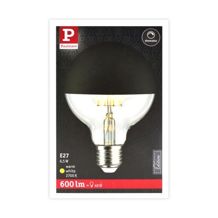 Λάμπα LED Dimmable ανεστραμμένου καθρέπτη GLOBE G95 E27/6,5W/230V 2700K μαύρο - Paulmann 28676