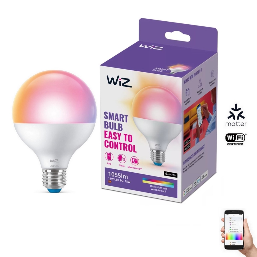 Λάμπα  LED RGB ντιμαριζόμενη G95 E27/11W/230V 2200-6500K Wi-Fi - WiZ